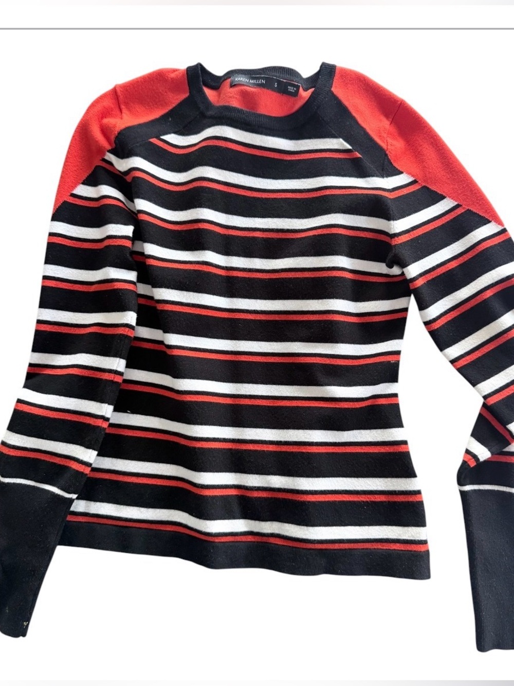 Karen Millen Black/ Orange/White Striped Long Sleeve Sweater Size S